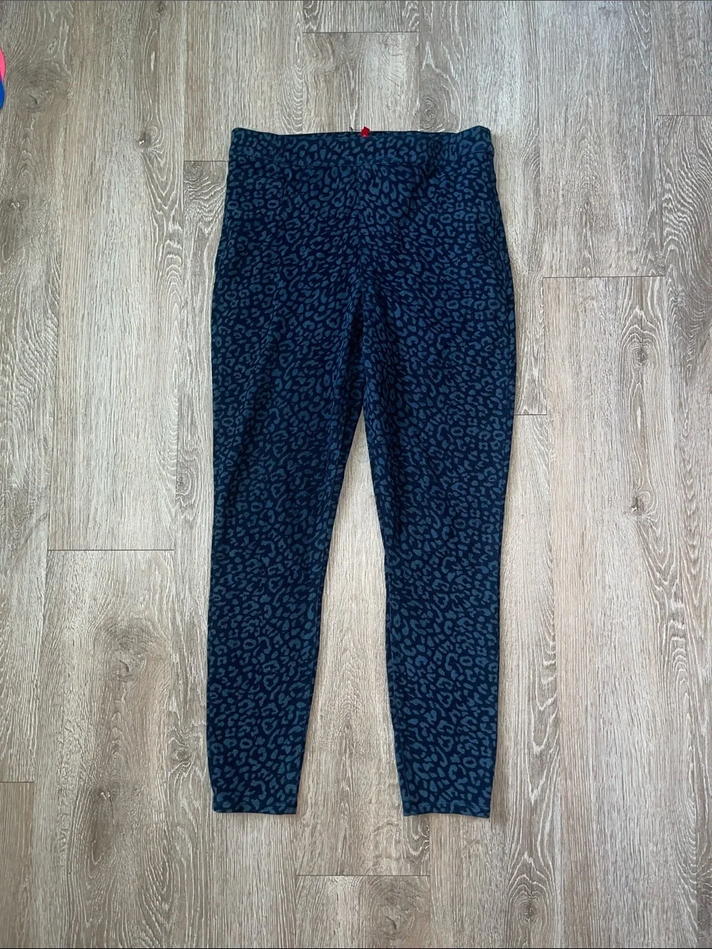 SPANX Navy Blue Leopard-Print Ponte Ankle Pants stretchy animal print large